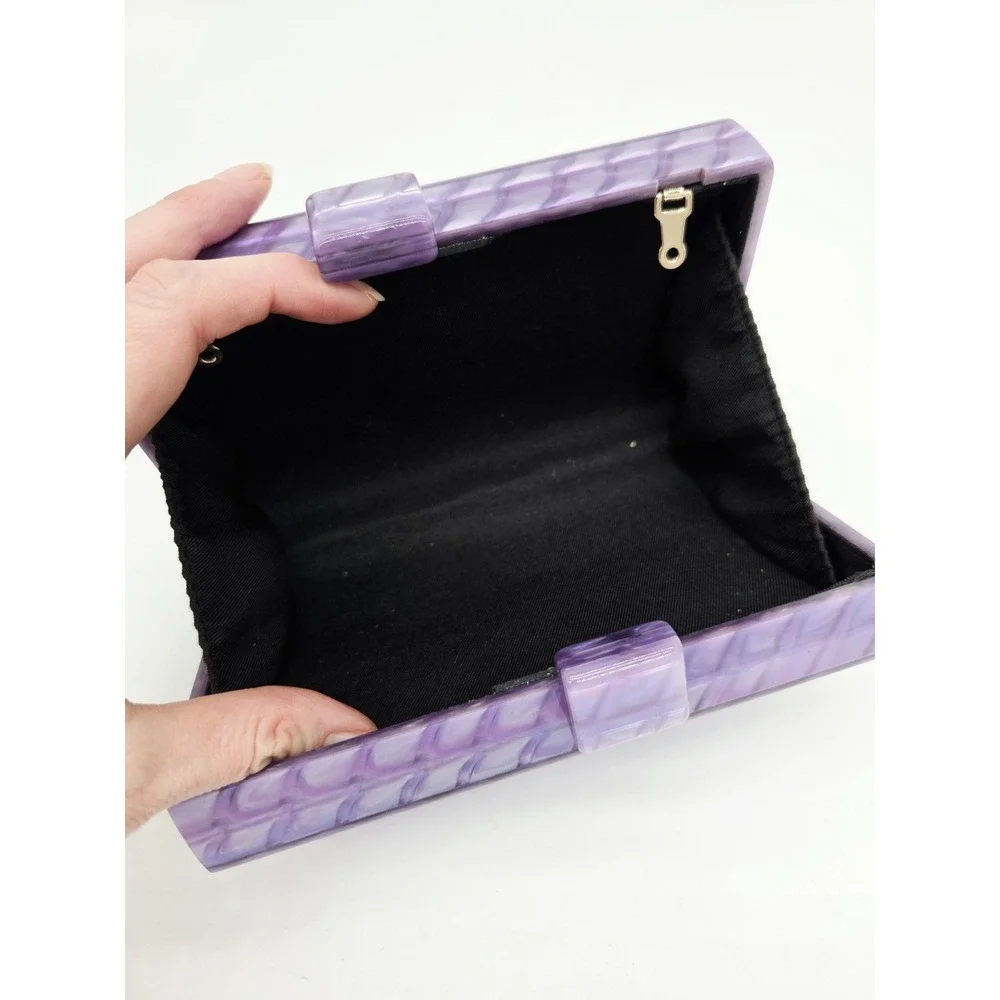 Women Purple Acrylic Marble Clutch Bag Box Bag Chain Shoulder Crossbody Purse‎